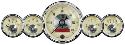 AutoMeter Gauge Kit 5 Pc. 3-3/8in. & 2-1/16in. Elec. Speedo W/Lcd Odo Prestige Antique. Ivory