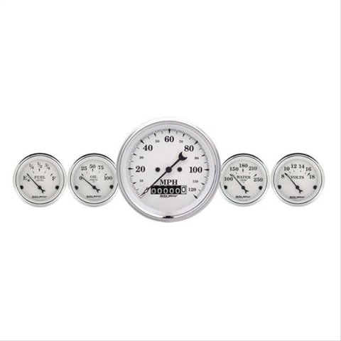 AutoMeter Gauge Kit 5 Pc. 3-3/8in. & 2-1/16in. Elec. Speedometer Old Tyme White