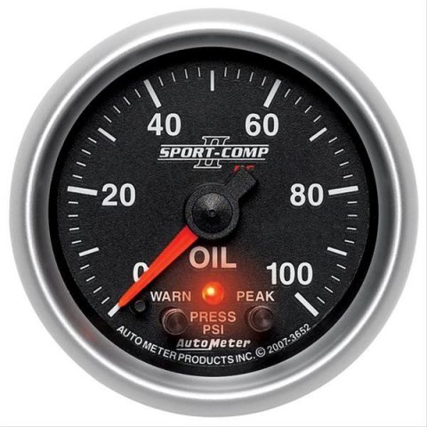 AutoMeter Gauge Oil Press 2-5/8in. 100PSI Stepper Motor W/ Peak & Warn Sport-Comp II