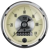 AutoMeter Gauge Speedo 3-3/8in. 120MPH Elec. Program W/Wheel Odo Prestige Antique. Ivory thumbnail 2