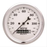 AutoMeter Gauge Speedo. 3-3/8in. 120MPH Elec. Prog. W/ Wheel Odo Old Tyme White thumbnail 1