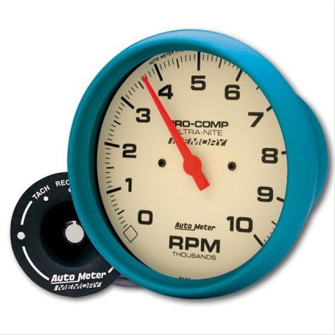 AutoMeter Gauge Tach 5in. 10K RPM In-Dash W/Peak Memory Glow In Dark Ultra-Nite