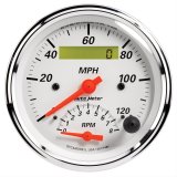 AutoMeter Gauge Tach/Speedo 3-3/8in. 120MPH & 8K RPM Elec. Program. Arctic White thumbnail 1