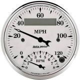 AutoMeter Gauge Tach/Speedo 3-3/8in. 120MPH & 8K RPM Elec. Program. Old Tyme Wht thumbnail 1