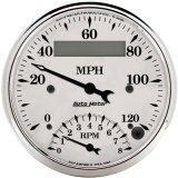 AutoMeter Gauge Tach/Speedo 3-3/8in. 120MPH & 8K RPM Elec. Program. Old Tyme Wht thumbnail 2