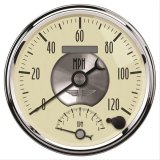 AutoMeter Gauge Tach/Speedo 5in. 120MPH & 8K RPM Elec. Program. Prestige Antique. Ivory thumbnail 1
