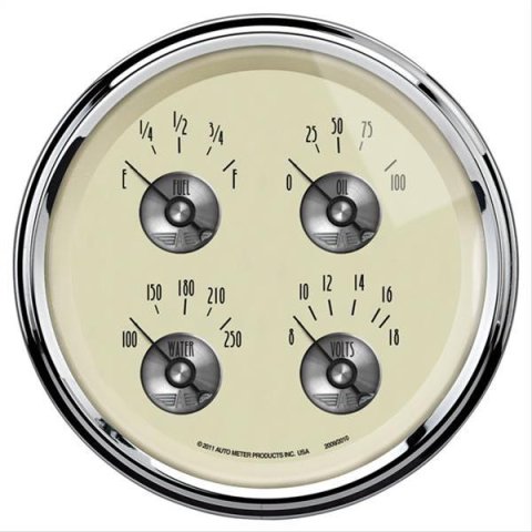 AutoMeter Gauge Quad 5in. 240 Ohm(e) to 33 Ohm(f) Elec Prestige Antique. Ivory