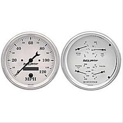AutoMeter Gauge Kit 2 Pc. Quad & Speedometer 5in. Old Tyme White