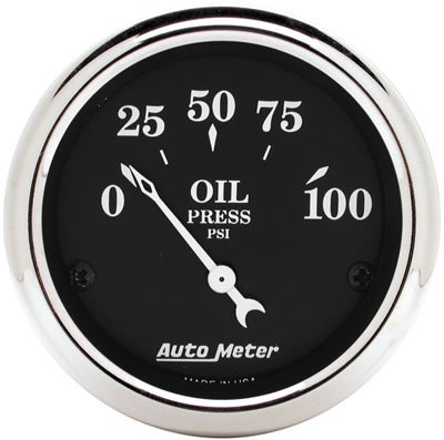 Autometer 2 1/16in 100PSI Old Tyme Black Electric Oil Pressure Gauge thumbnail 1