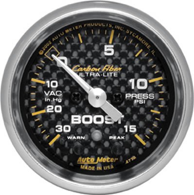 Autometer Carbon Fiber 52mm 15 PSI Electronic Boost Gauge