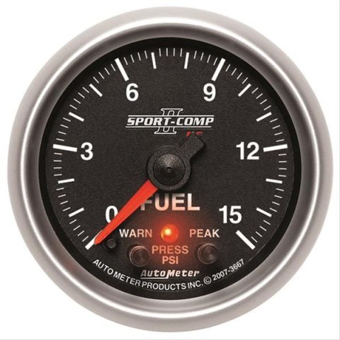 Autometer Sport-Comp II Fuel Pressure Gauge 2 5/8in 15PSI Stepper Motor w/ Peak & Warn
