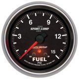 Autometer Sport-Comp II Fuel Pressure Gauge 2 5/8in 15PSI Stepper Motor w/ Peak & Warn thumbnail 4