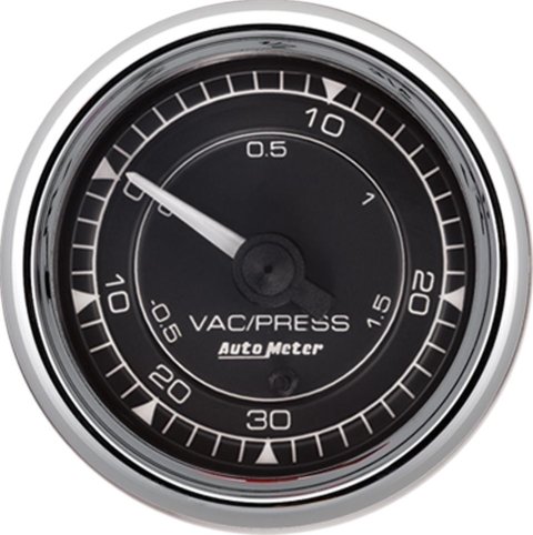 AutoMeter Chrono 2-1/16in VAC/Boost 30in HG/30PSI Mechanical Gauge - Chrome