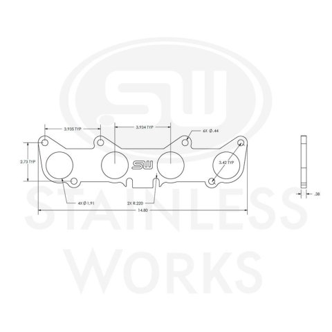 Stainless Works Ford 5.2L/5.0L Coyote Round Port Header 304SS Exhaust Flanges 1-3/4in Primaries thumbnail 3