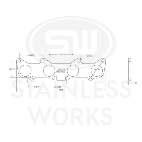 Stainless Works Ford 5.2L/5.0L Coyote Round Port Header 304SS Exhaust Flanges 1-3/4in Primaries thumbnail 6