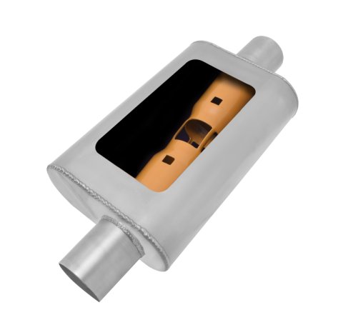 Gibson MWA Superflow Offset/Center Oval Muffler - 4x9x14in/2.5in Inlet/2.5in Outlet - Stainless thumbnail 1