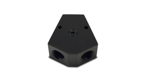 Vibrant Billet Aluminum Y-Block Fitting with 1/8in NPT Port - 1/2in NPT x 3/8in NPT x 3/8in NPT