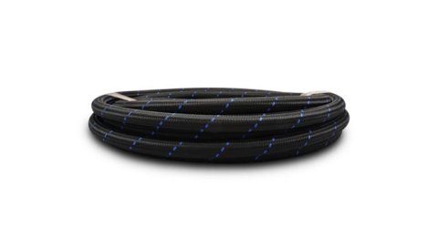 Vibrant -4 AN Two-Tone Black/Blue Nylon Braided Flex Hose (5 foot roll)