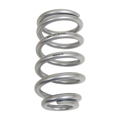 QA1 4-1/8in ID Tapered High Travel Spring - 10in Length x 600lbs/in - Silver Powder Coated