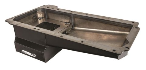 Moroso GM LS Swap (w/Rear Sump/Spin-On Filter Adapter) Wet Sump 7qt 6in Angled Steel Oil Pan - Black thumbnail 1