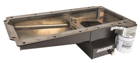 Moroso GM LS Swap (w/Rear Sump/Spin-On Filter Adapter) Wet Sump 7qt 6in Angled Steel Oil Pan - Black thumbnail 2