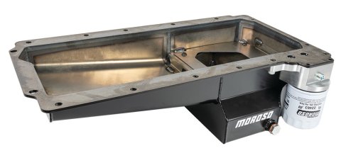 Moroso GM LS Swap (w/Rear Sump/Spin-On Filter Adapter) Wet Sump 7qt 6in Angled Steel Oil Pan - Black thumbnail 8