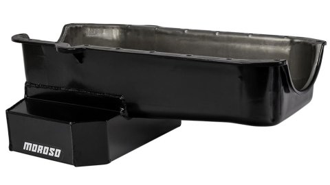 Moroso 80-85 Chevrolet SBC(w/Passenger Side Dipstick) Wet Sump 7qt 7.5in Steel Oil Pan - Black thumbnail 2