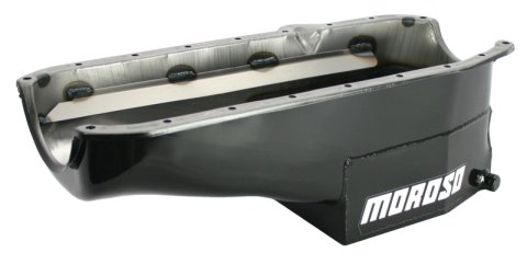 Moroso 80-85 Chevrolet SBC(w/Passenger Side Dipstick) Wet Sump 7qt 7.5in Steel Oil Pan - Black thumbnail 6