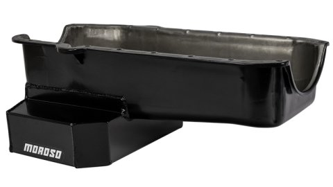 Moroso 80-85 Chevrolet SBC(w/Passenger Side Dipstick) Wet Sump 7qt 7.5in Steel Oil Pan - Black thumbnail 7