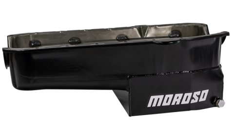 Moroso 80-85 Chevrolet SBC(w/Passenger Side Dipstick) Wet Sump 7qt 7.5in Steel Oil Pan - Black thumbnail 8