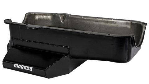 Moroso 86-Up Chevrolet SBC (w/1 Pc Seal & Low Clearance) Wet Sump 7qt 7in Steel Oil Pan - Black thumbnail 2