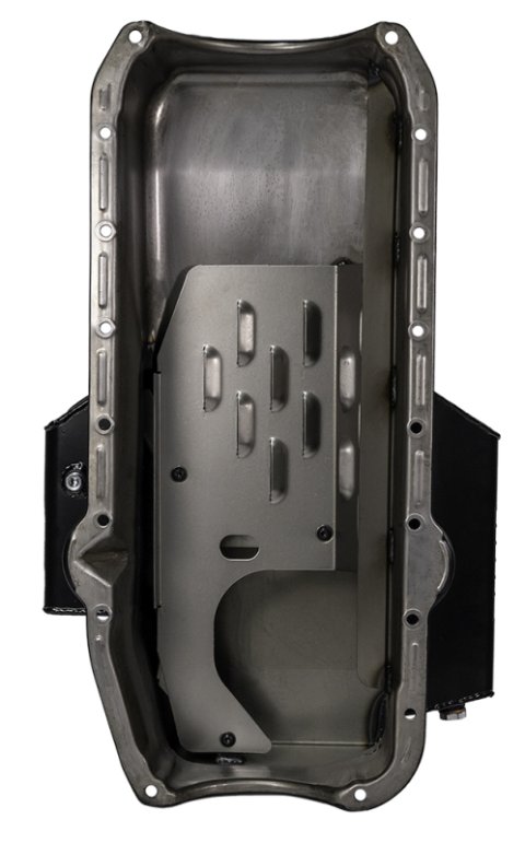 Moroso 86-Up Chevrolet SBC (w/1 Pc Seal & Low Clearance) Wet Sump 7qt 7in Steel Oil Pan - Black thumbnail 9