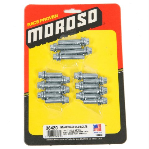 Moroso Chevrolet Big Block Intake Manifold Bolt Kit - (12) 3/8in-16 x 1.25in & (4) 3/8in-16 x 1.75in