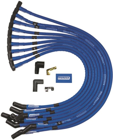 Moroso Ford 351W V8 Ignition Wire Set - Blue Max - Spiral Core - Sleeved - HEI - 135 Degree