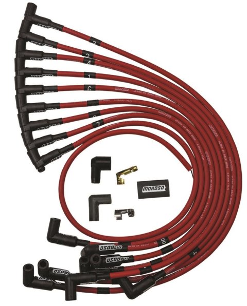 Moroso Chevrolet Small Block Ignition Wire Set - Ultra 40 - Unsleeved - HEI - Over Valve - Red