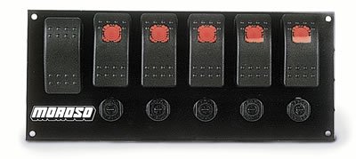 Moroso Rocker Switch Panel - Flat Surface Mount - LED - 3.3888in x 8in - Five On/Off Switches thumbnail 1