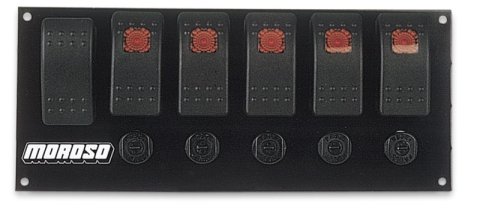 Moroso Rocker Switch Panel - Flat Surface Mount - LED - 3.3888in x 8in - Five On/Off Switches thumbnail 2
