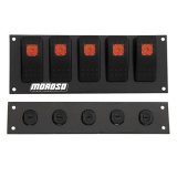 Moroso Rocker Switch Panel - Flat Surface Mount - LED - 2.488in x 6.695in - Five On/Off Switches thumbnail 1
