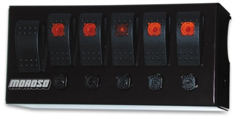 Moroso Rocker Switch Panel - Cage Mount - LED - 3.75in x 8in - Five On/Off Switches thumbnail 2