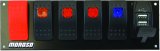 Moroso Rocker Switch Panel - Flat Surface Mount - LED w/USB - 2.488in x 7.85in -Five On/Off Switches thumbnail 2