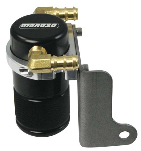 Moroso 06-Up Dodge Charger/Challenger 6.1L Air/Oil Separator Catch Can - Billet Aluminum - Black thumbnail 2
