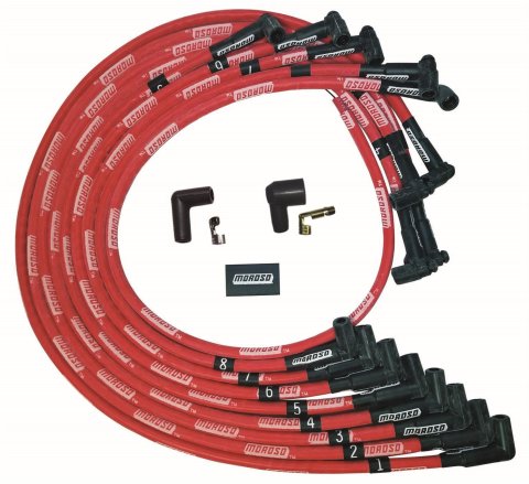 Moroso SBC Under Header Sleeved HEI 90 Degree Boots Ultra Spark Plug Wire Set - Red thumbnail 3