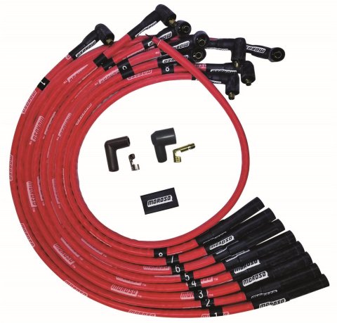 Moroso BBC Over Valve Cover Str Plug Boots Non-HEI Sleeved Ultra Spark Plug Wire Set - Red