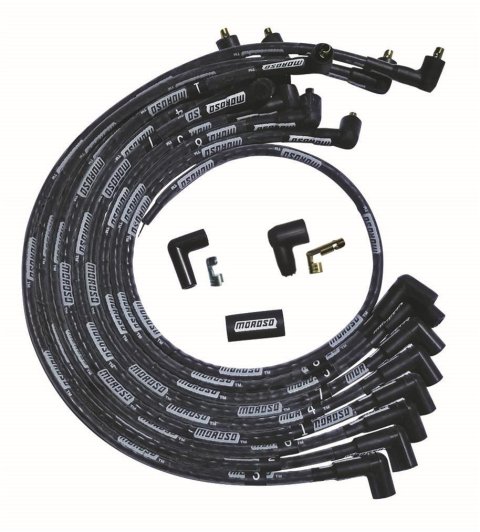 Moroso SBC Over Valve Cover Sleeved 90 Deg Plug Non-HEI Ultra Spark Plug Wire Set - Black