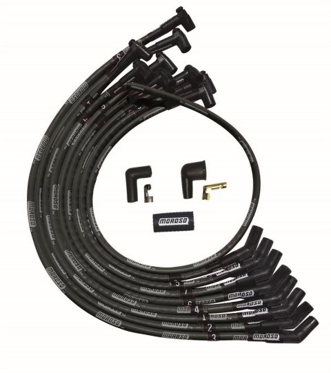 Moroso SBC Over Valve Cover 135 Deg Plug HEI Sleeved Ultra Spark Plug Wire Set - Black