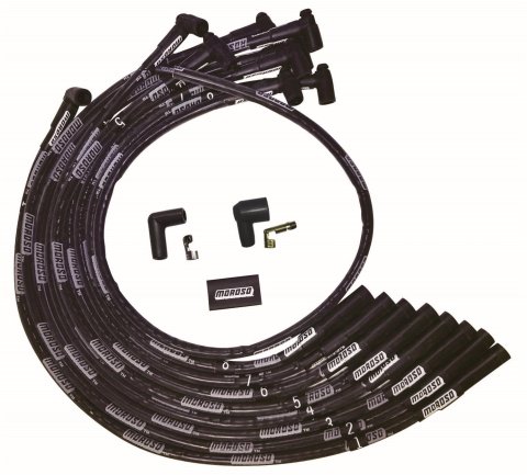 Moroso BBC Over Valve Cover Str Plug End HEI Sleeved Ultra Spark Plug Wire Set - Black