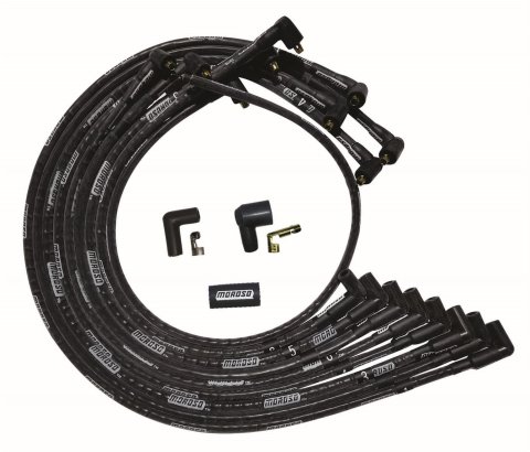 Moroso SBC Under Header 90 Deg Plug Non-HEI Sleeved Ultra Spark Plug Wire Set - Black