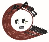 Moroso SBC Under Header 90 Deg Plug Non-HEI Sleeved Ultra Spark Plug Wire Set - Red thumbnail 1