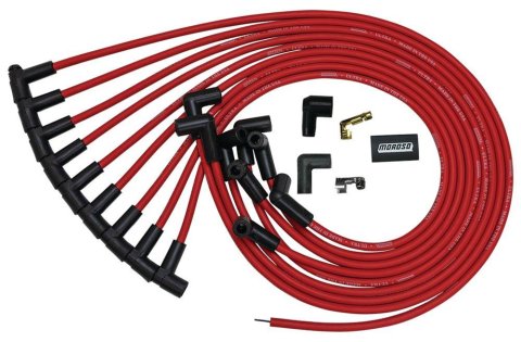Moroso BBC Under The Header 90 Deg Plug Boots HEI Ultra Spark Plug Wire Set - Red