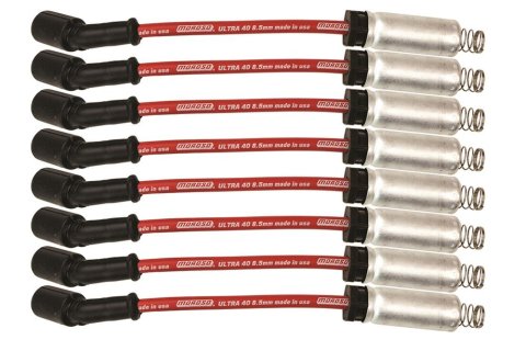 Moroso GM LS/LT 8.5mm Ultra 40 9.75in Long Wire Set w/Alum Heatshield - Red